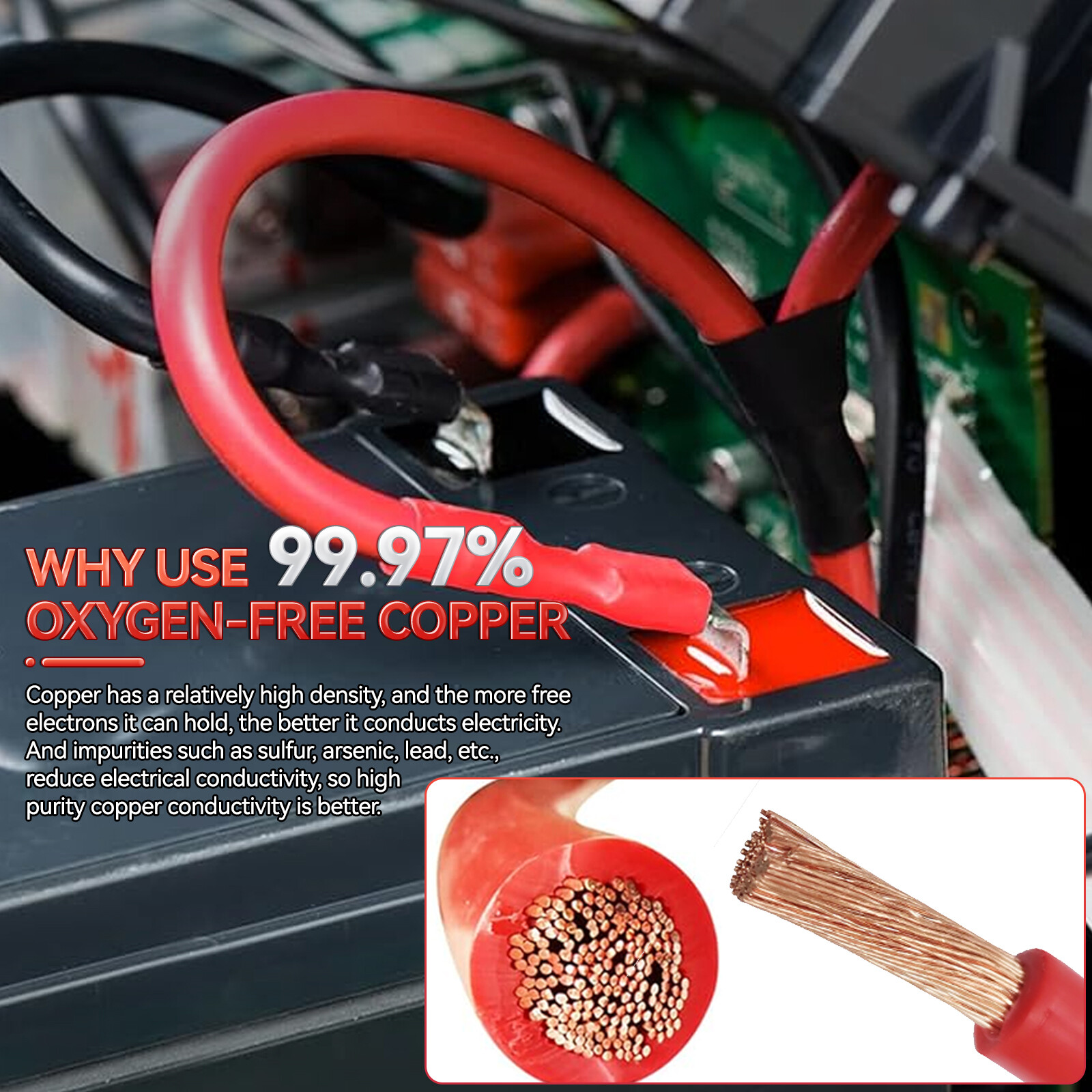 Battery Inverter Positive Negative Cables Set 4 AWG 4 Gauge Pure Copper For RV