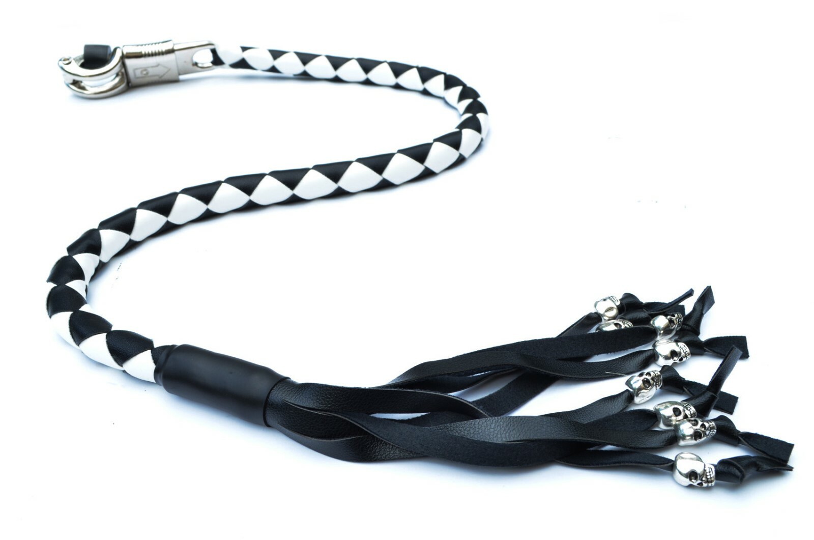 PU Leather Motorcycle Whip Get Back whip with Skull Tassles 36" BLACK / WHITE