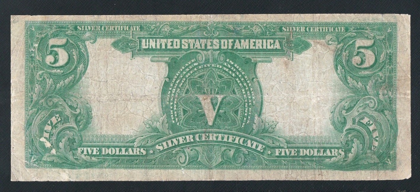 BEAUTIFUL RARE TAHEE/BURKE $ 5 CHIEF ONEPAPA SILVER CERTIFICATE.