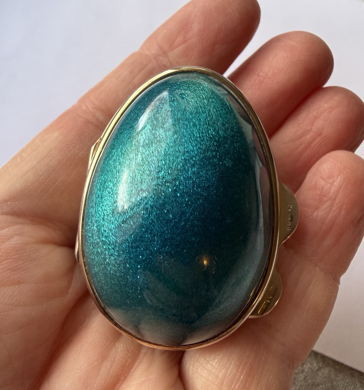 Antique Hallmarked Turquoise Enameled Sterling Silver Egg Trinket Box