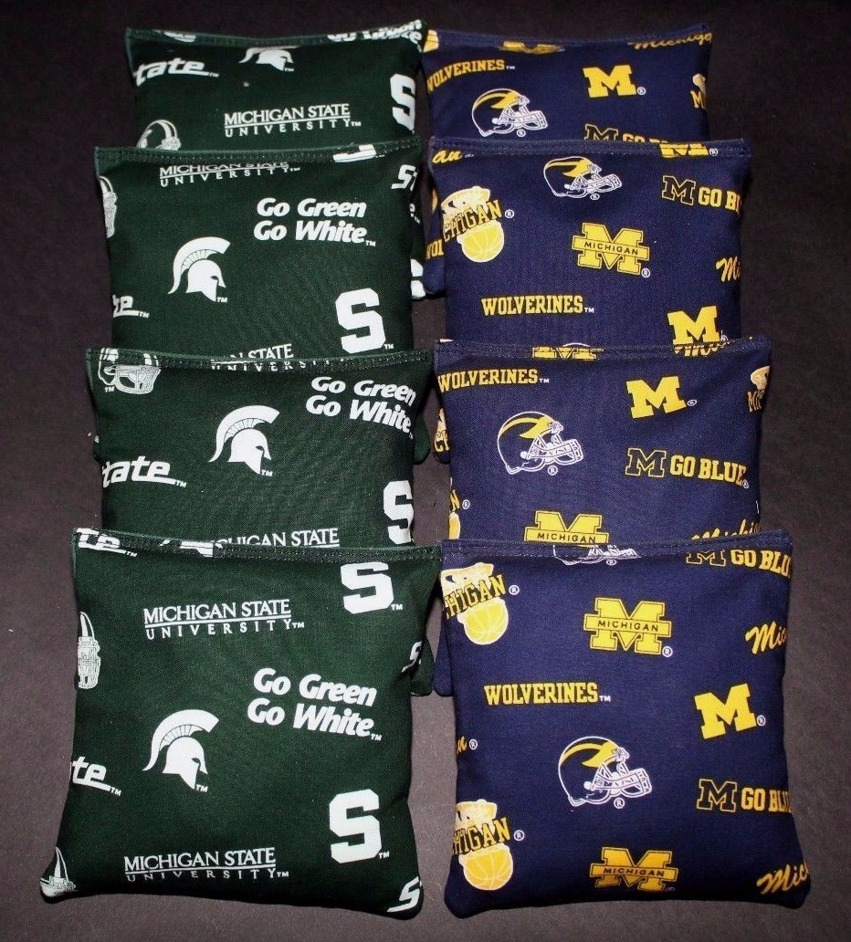 MICHIGAN STATE & U of M WOLVERINES CORNHOLE BEAN BAGS 8 ACA Regulation Game Bags