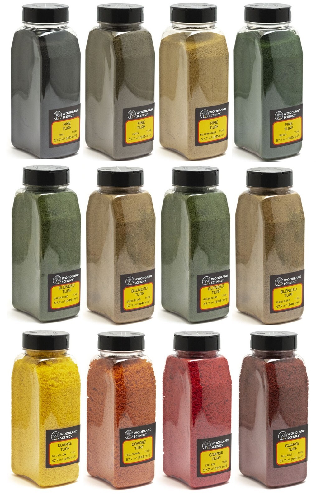 Woodland Scenics Turf Ground Cover 57.7 in3 Shakers – Fine, Blended, or Coarse