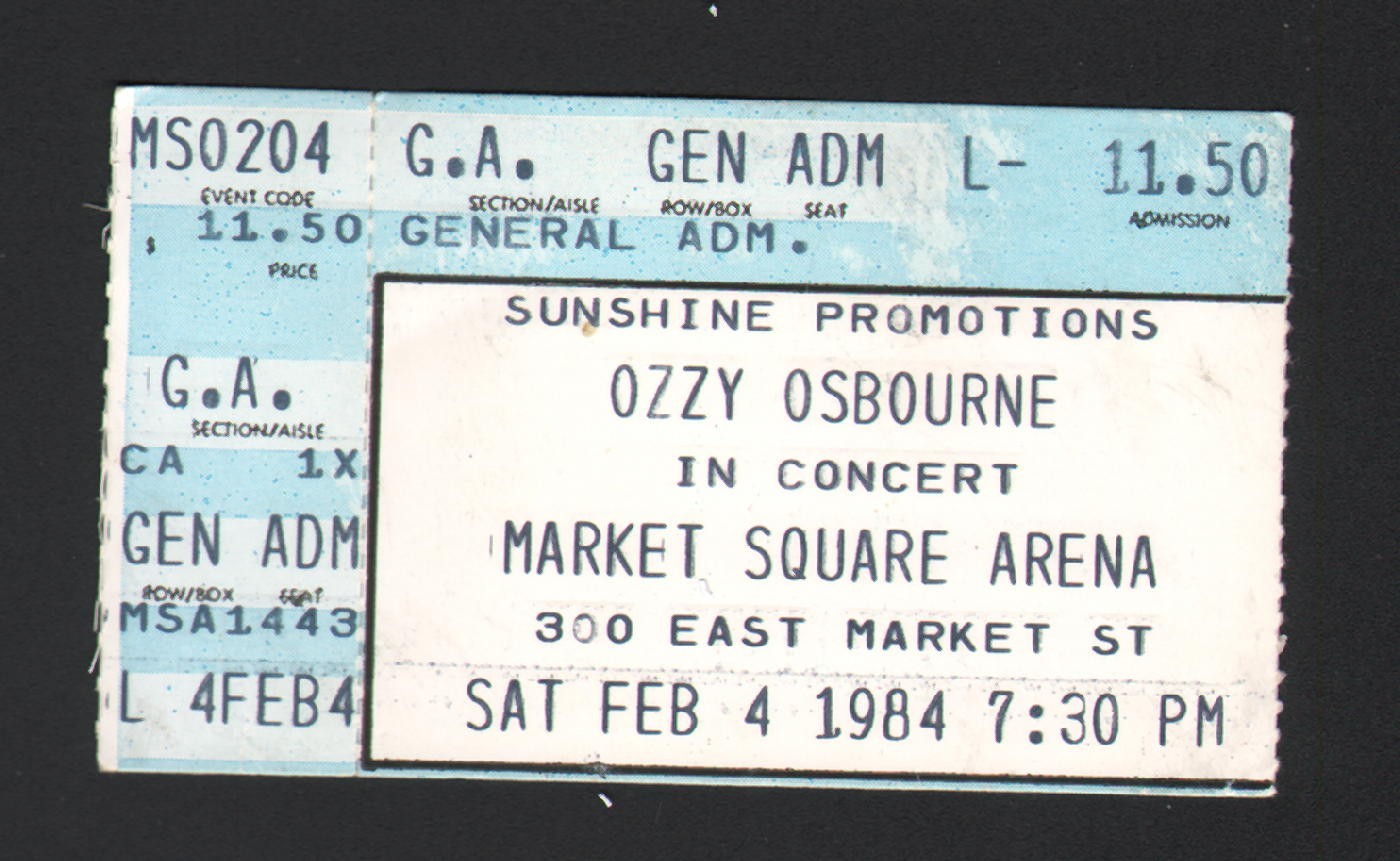 OZZY OSBOURNE CONCERT TICKET STUB FEB 4 1984 MARKET SQUARE ARENA INDIANAPOLIS IN