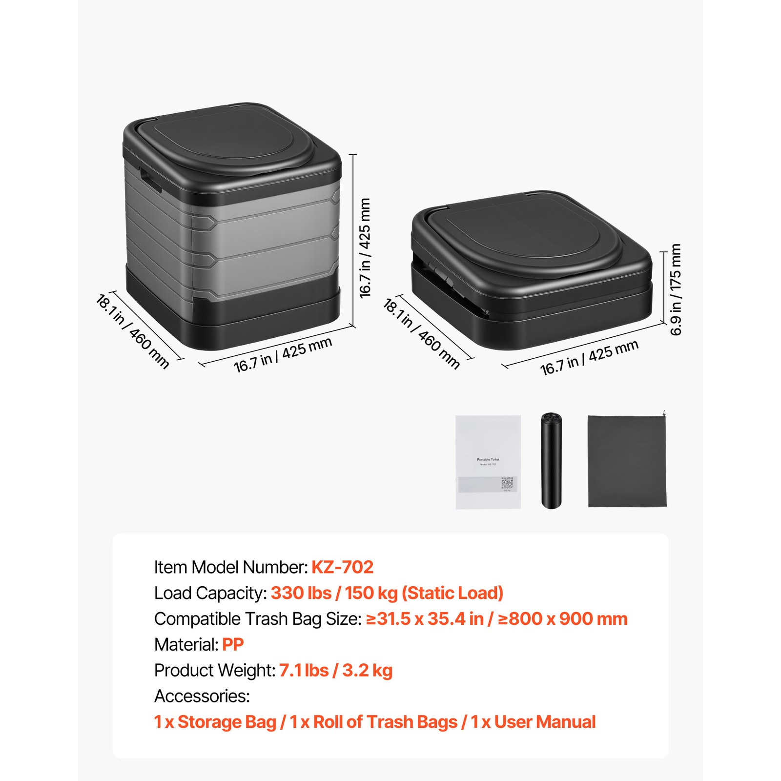 Uimoso Portable Folding Outdoor Travel Toilet, 330 lbs Capacity for Camping