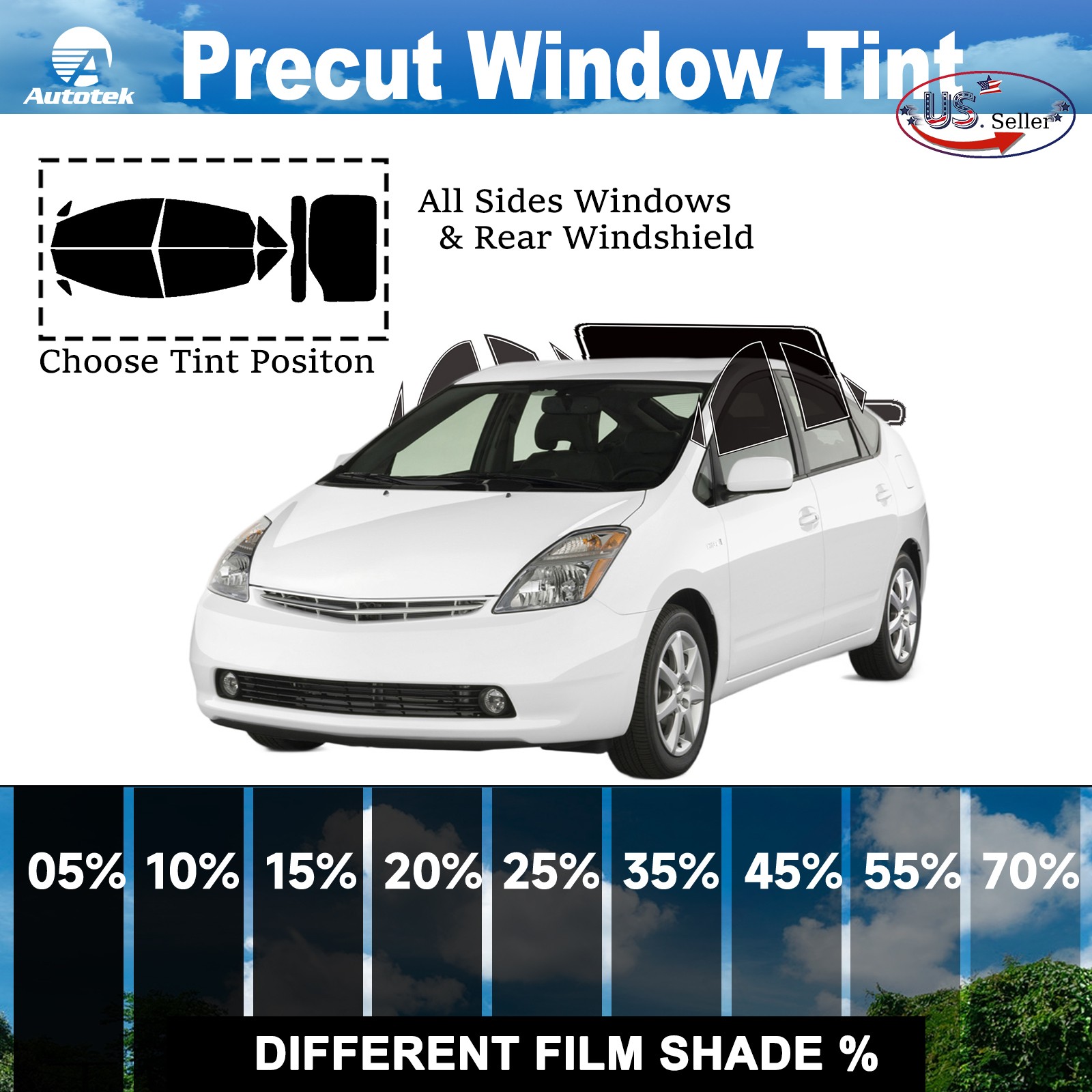 PreCut Window Film Any Shade % VLT For Toyota Prius 2004 - 2009 Tinting Films