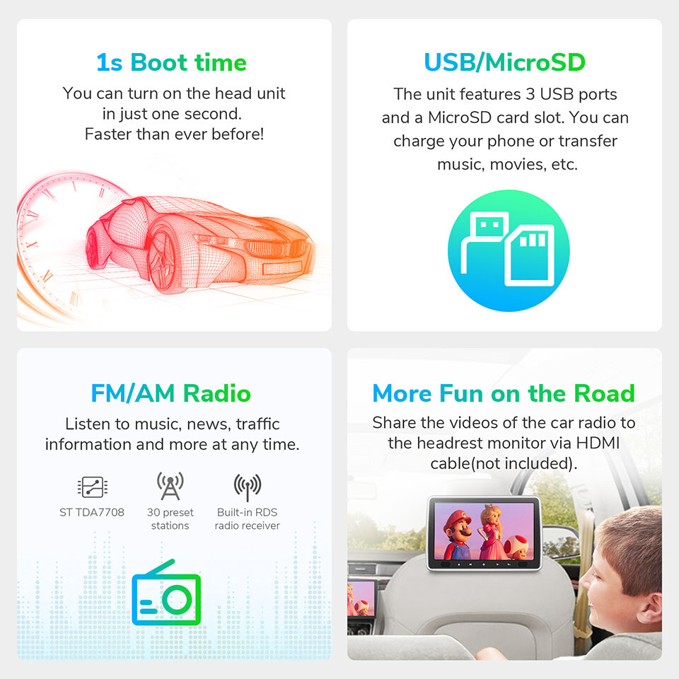 Eonon UA12S Plus Android 13 6+64 Double 2Din 10.1"Smart Car Stereo Radio CarPlay