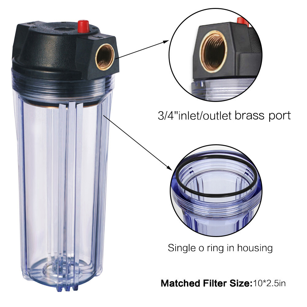 Geekpure Whole House Water Filter Housing 3/4"NPT Brass Fit 10" x 2.5"-Clear