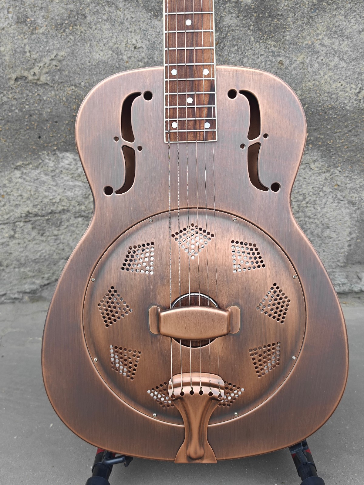 Aiersi O Style Red Copper Single Cone Resonator Guitar with Hard Case