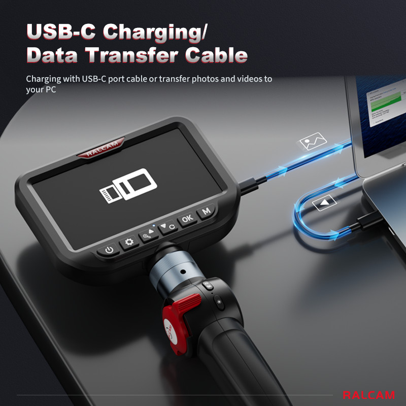 Ralcam Dual Lens Articulating Borescope 5" Endoscope Inspection Camera 5FT Semi