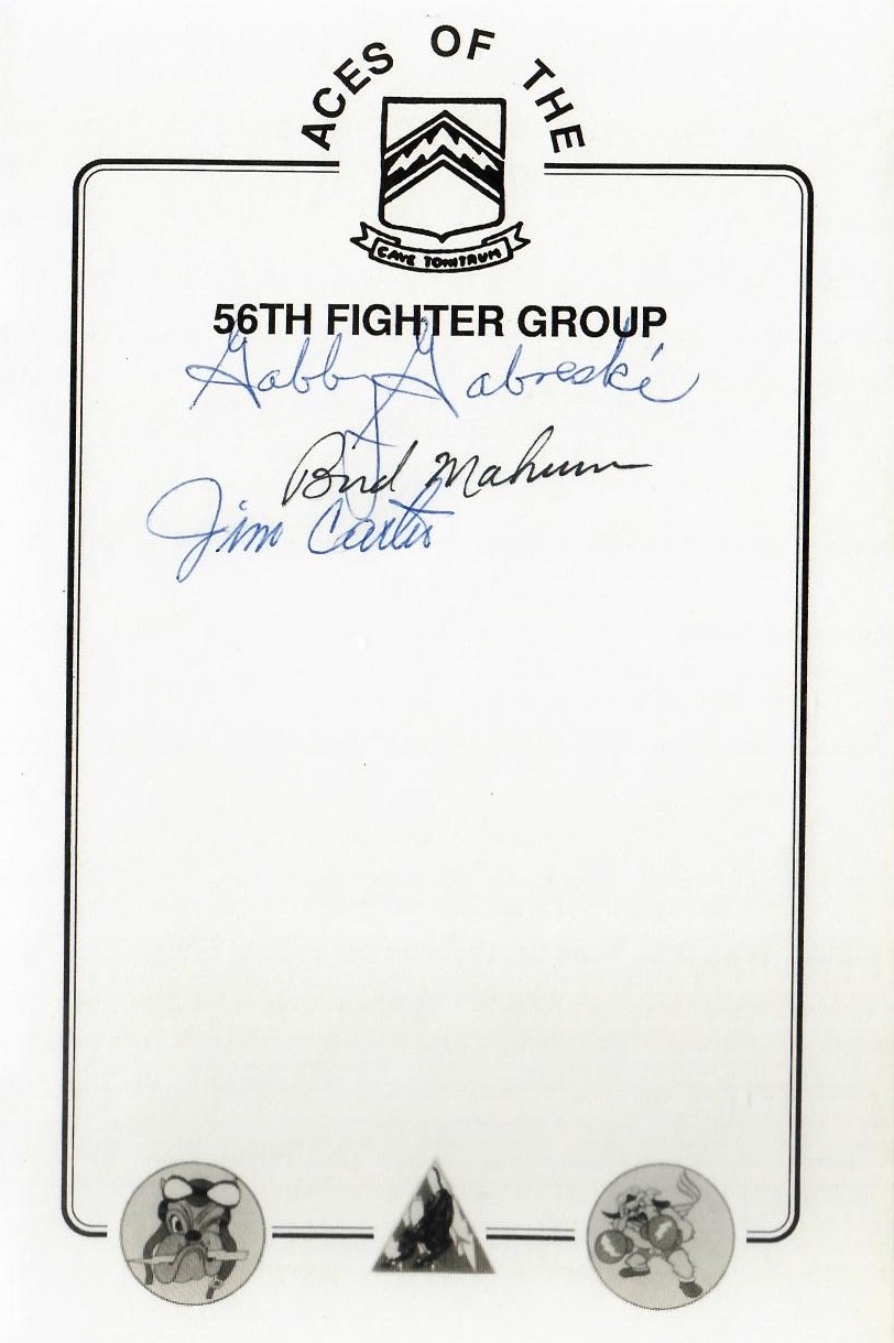 56th Fighter Group Aces Signed Bookplate w/ Gabreski Mahurin Carter WWII