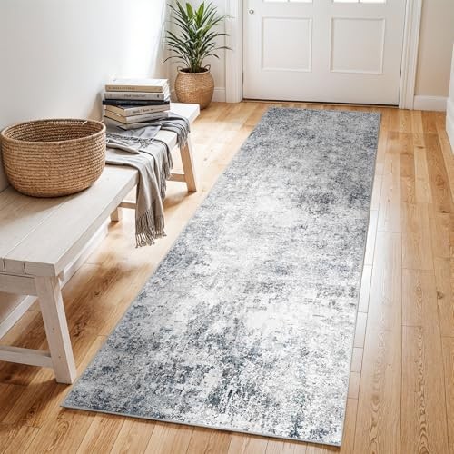 2x6 Washable Kitchen Runner Rug – Abstract Non 2' x 6' (Rectangular) Blue Gray