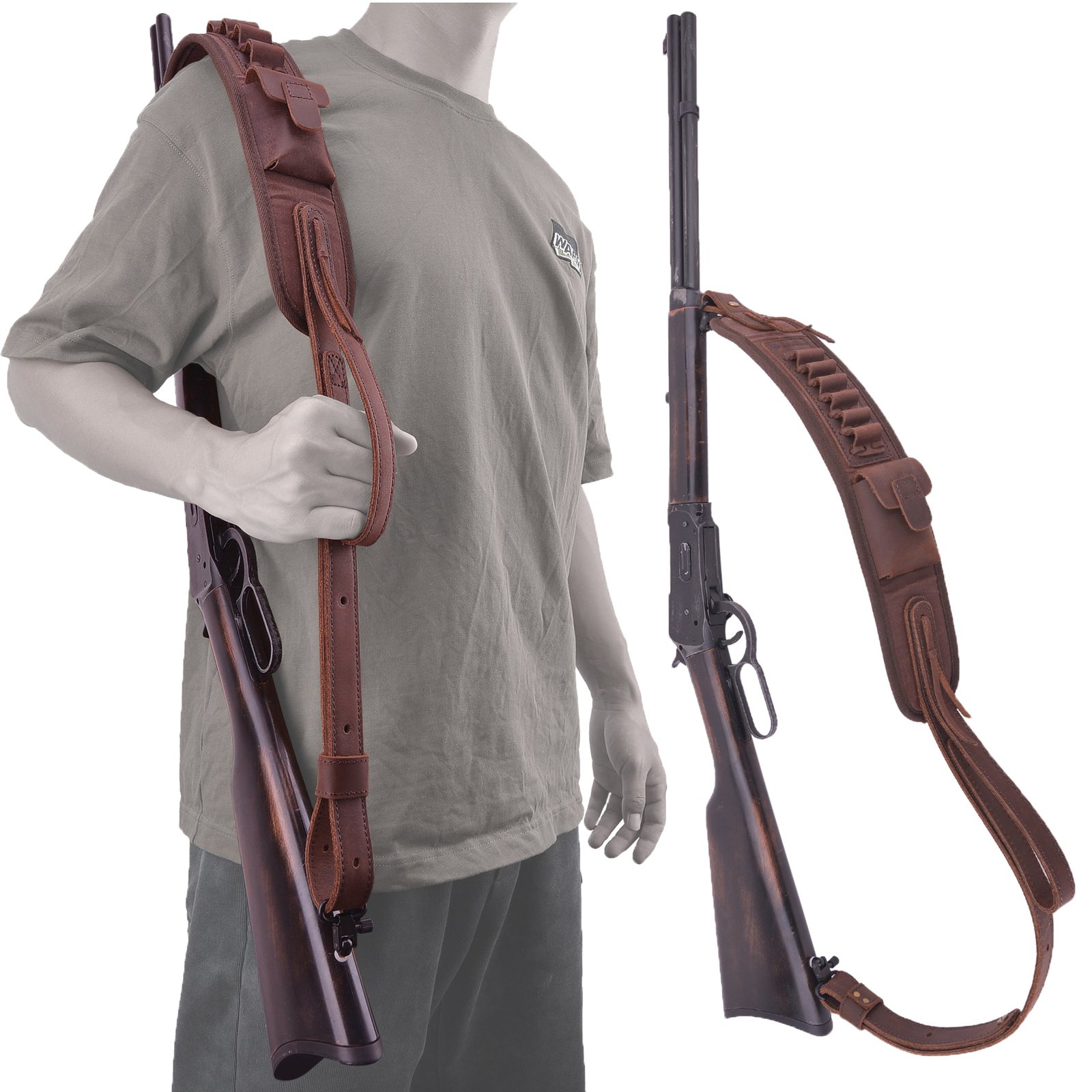 WAYNE'S DOG Durable Leather Rifle Sling Shotgun Strap for .22MAG.30/30.308 12GA