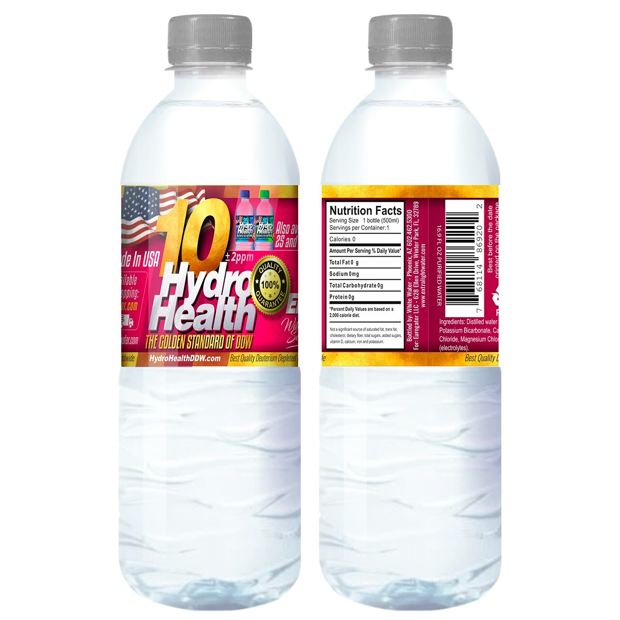 Deuterium Depleted Water 10 ppm Hydro Health 24 pcs x 500ML,free S&H to Cont.US