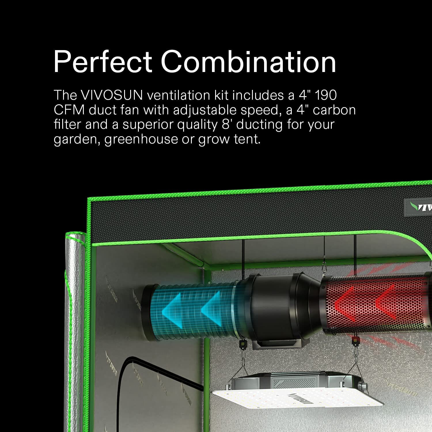 VIVOSUN 6" 390CFM Inline Fan w/ Speed Controller Carbon Filter 8Ft Ducting