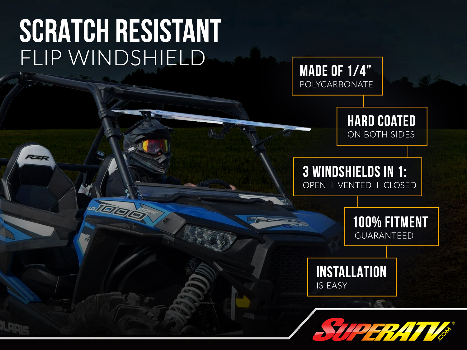SuperATV Scratch Resistant Flip Windshield for Arctic Cat Wildcat Trail (2014+)
