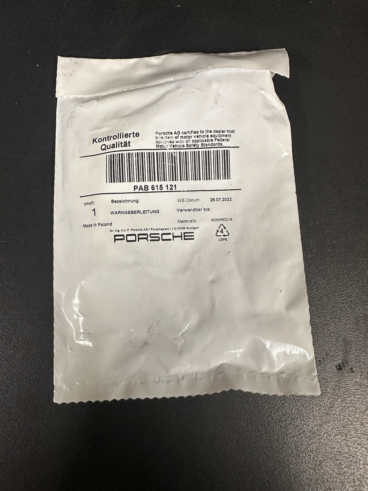 Genuine Brake Pad Wear Sensor Rear For Porsche Macan 2015-2024 PAB615121