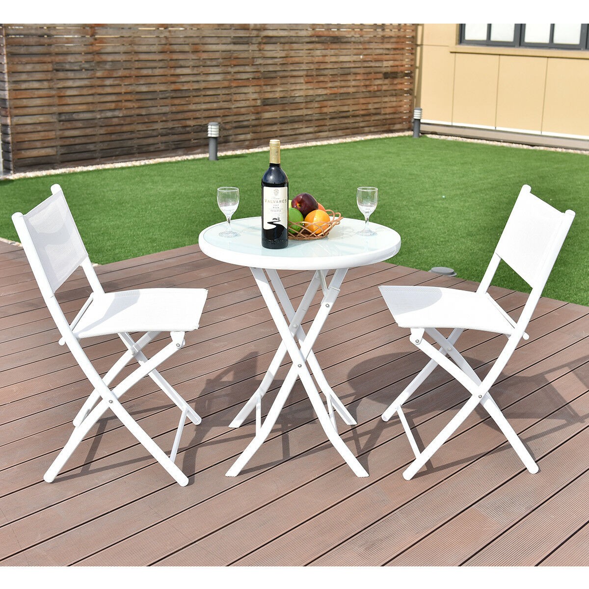 3 PCS Folding Bistro Table Chairs Set Garden Backyard Patio Furniture White New