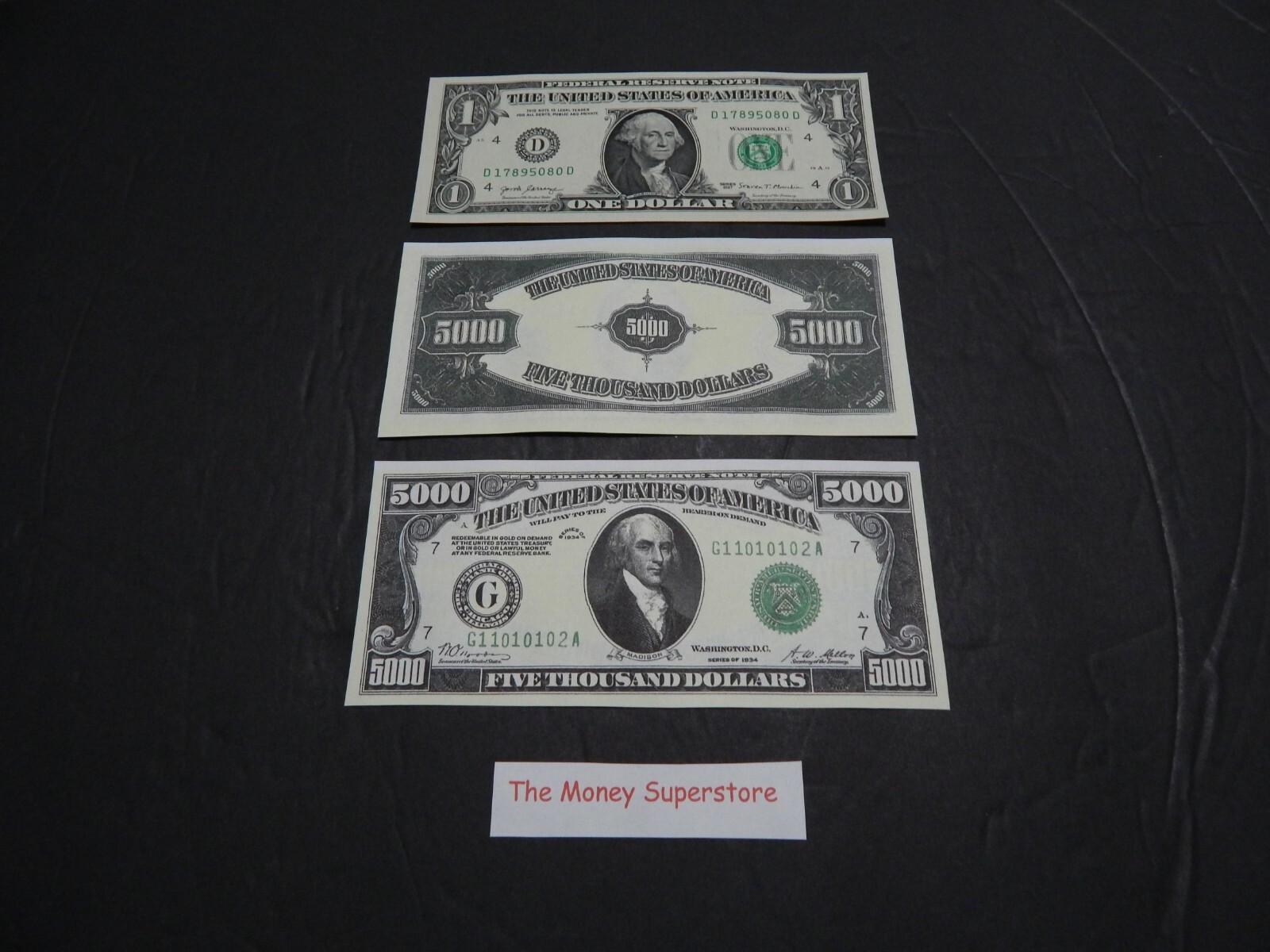 Reproduction U.S. $5,000 Dollar Bill Series 1934 with Green seal small bill #111