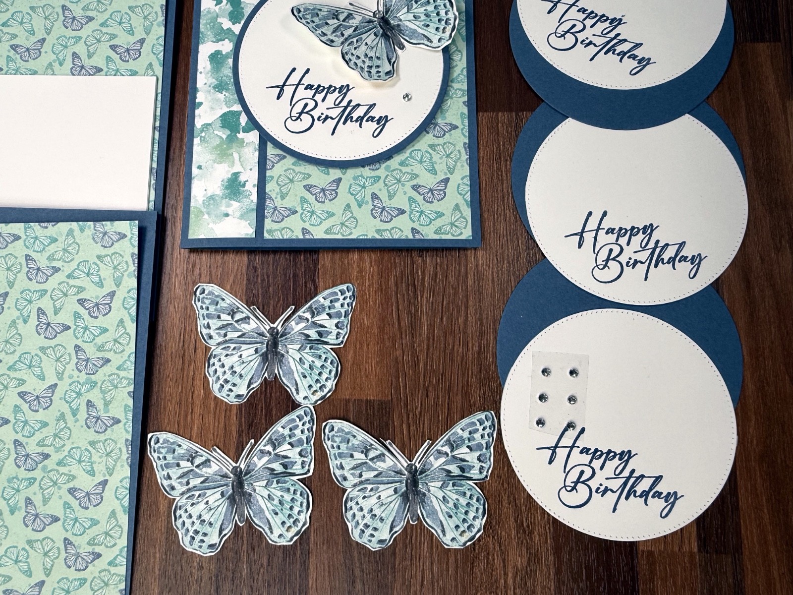 Stampin Up Card Kit Happy Birthday Blue Green Butterfly - Makes 4 Cards