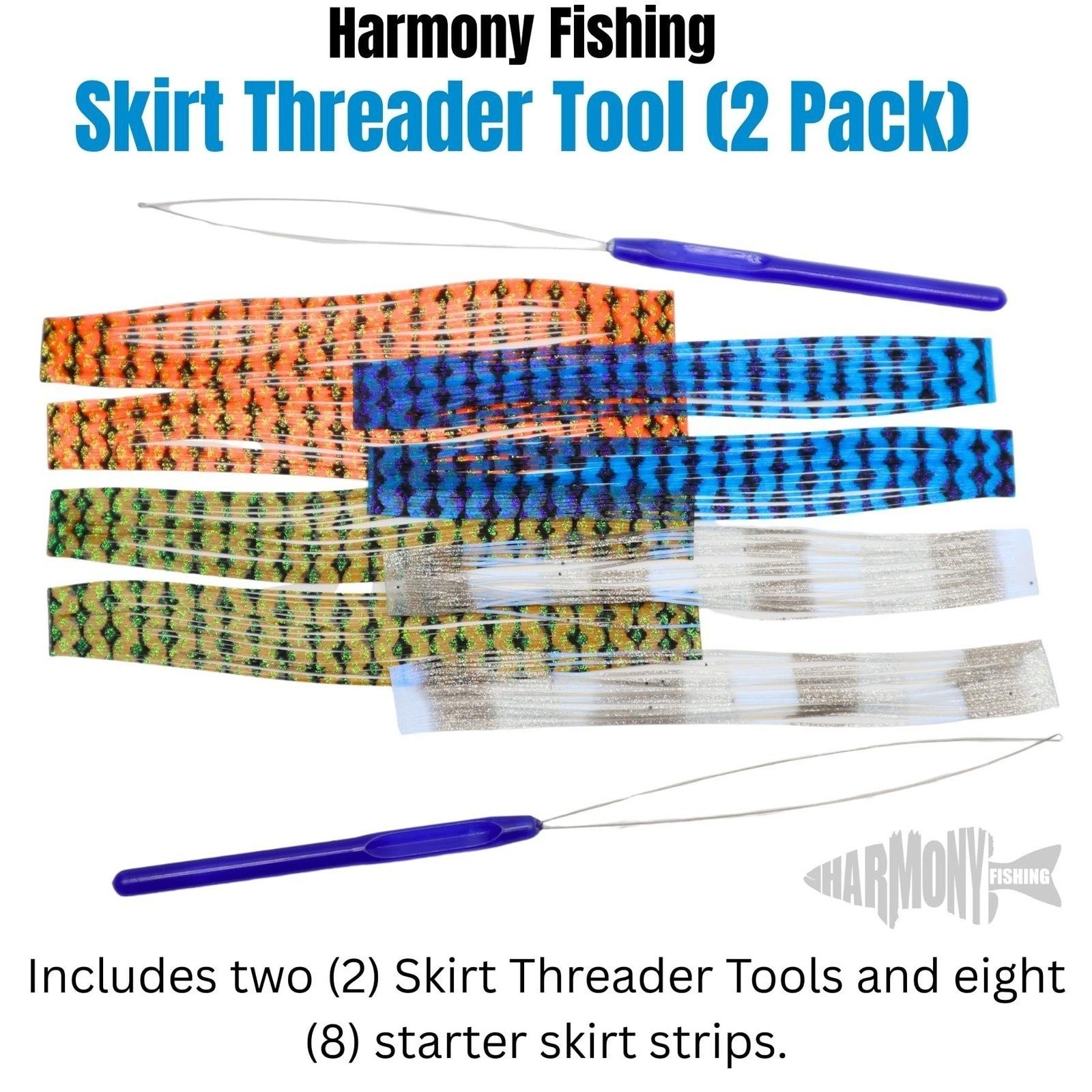 Harmony Fishing Skirt Threader (2-Pack + 8 Skirts) - Create DIY Fuzzy Dice Baits