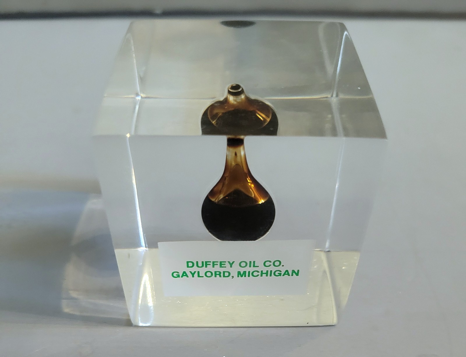 Duffey Oil Company Gaylord Michigan Oil Drop Lucite Paperweight