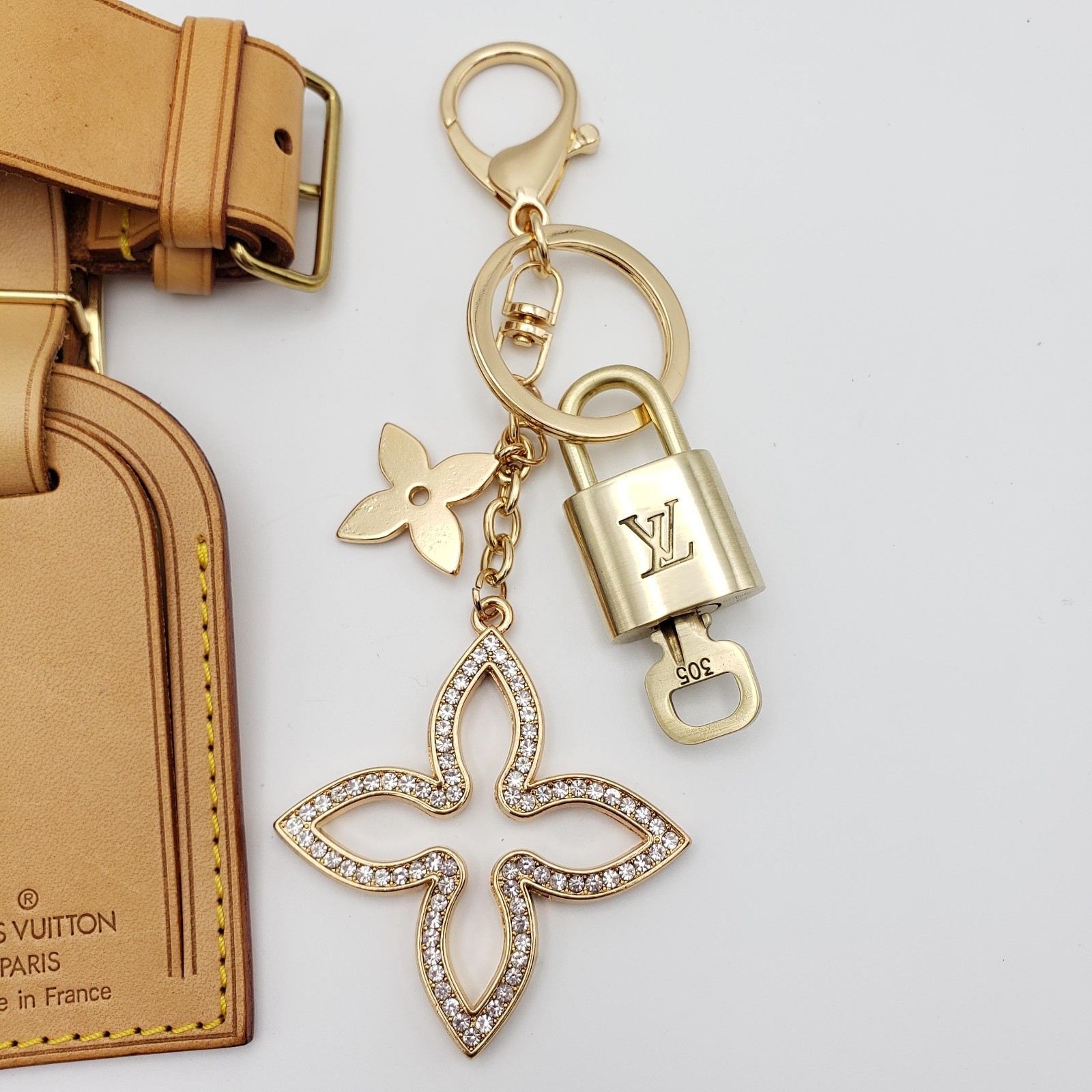 Authentic Louis Vuitton Luggage Nametag and Gold Padlock with Unbranded Keycharm