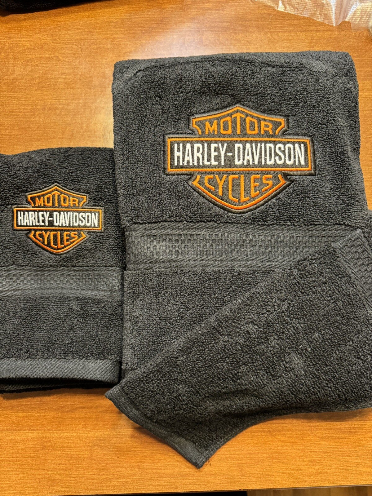 Towel Set 3pc.  Bath Towel & Hand Towel  Black    Harley-Davidson Embroidery