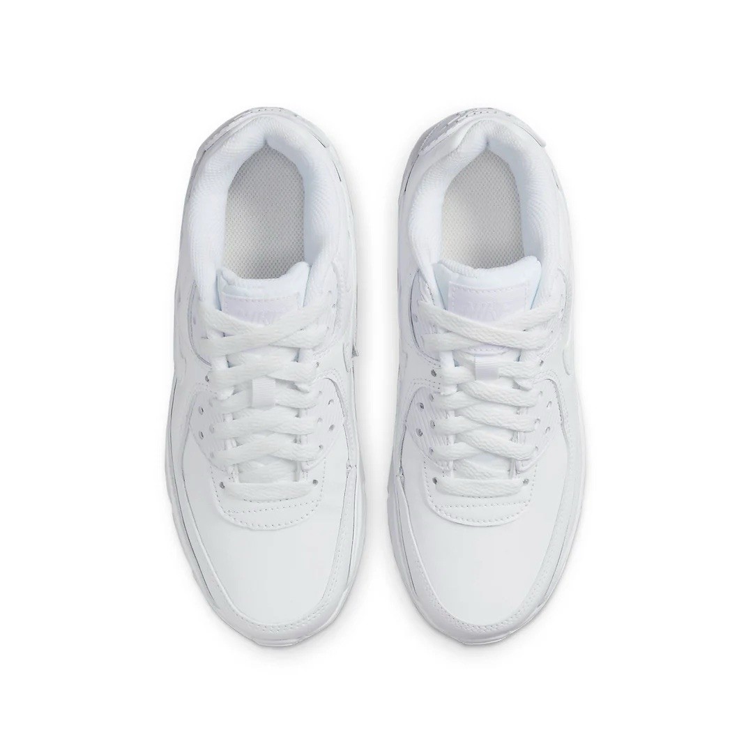 Nike Air Max 90 LTR Triple White Lace Up Athletic Sneakers CD6864-100 GS Sizes