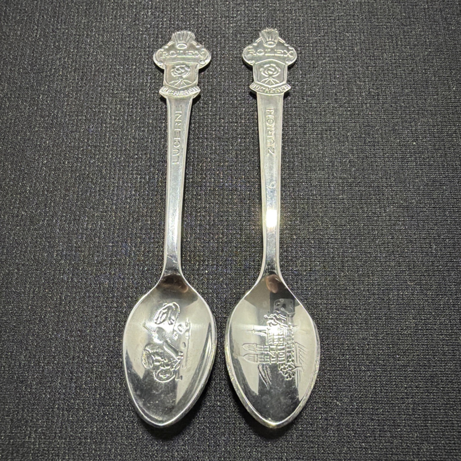 Vintage Rolex Bucherer Of  Switzerland Souvenir Spoons From Lucerne And Zurich