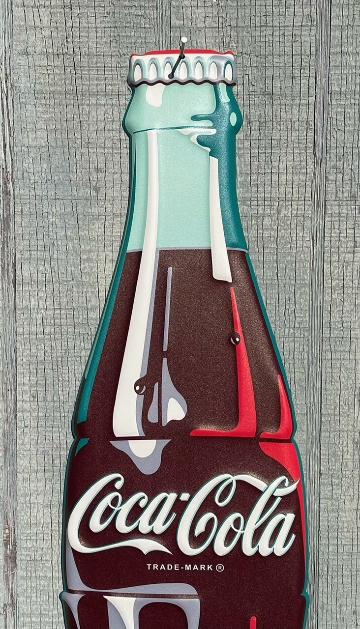 24in Classic Glass Coke Bottle Coca-Cola Die Cut Embossed Hanging Metal Sign