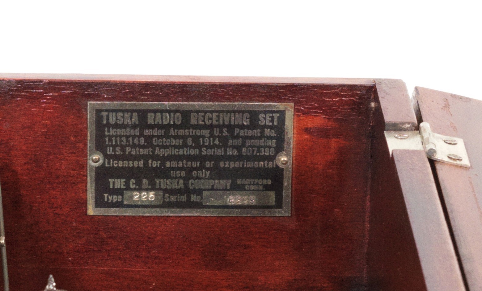 1922 Tuska 225 Split-Panel Radio w/Brass Base Tipped Tubes * Excellent * Works