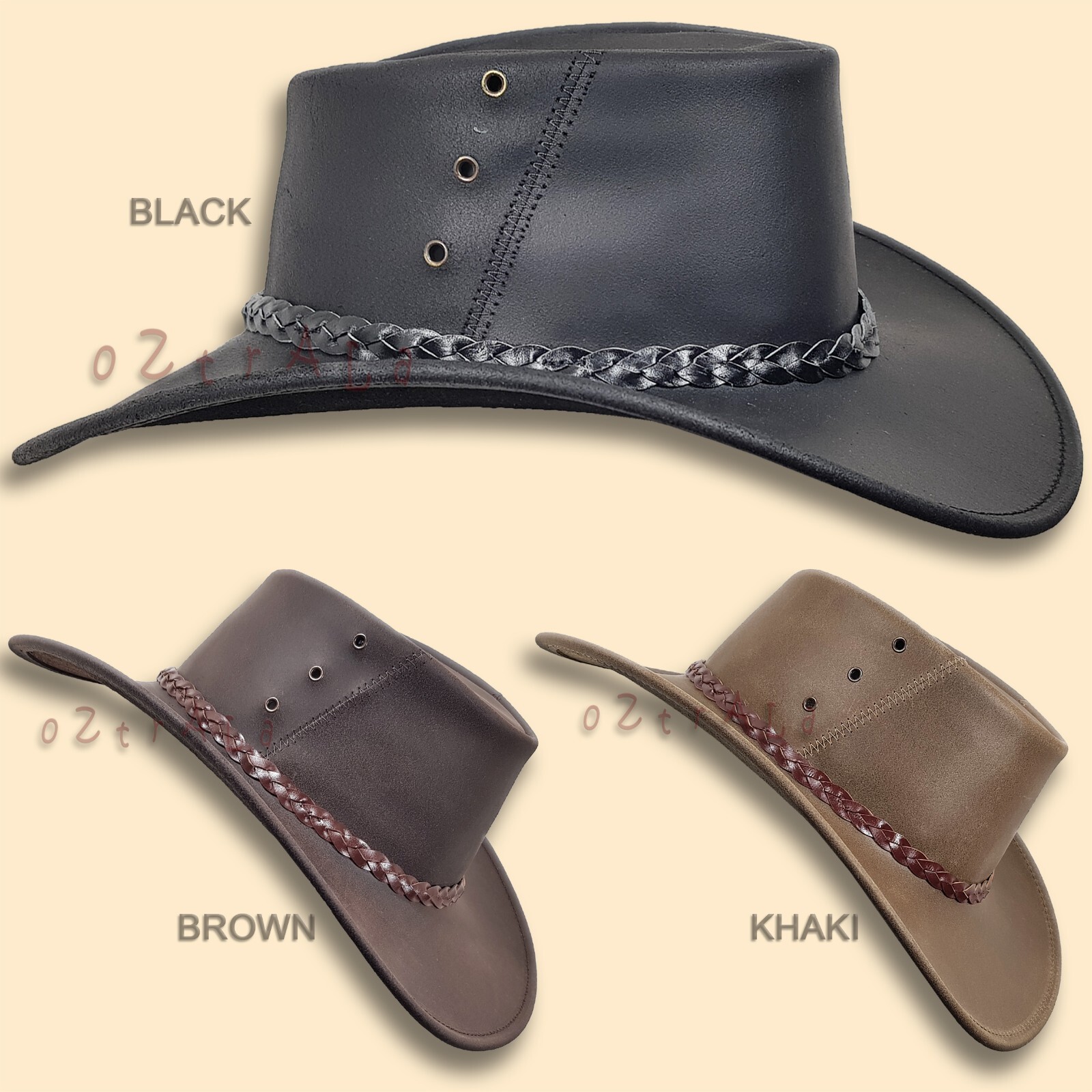 【oZtrALa】 KANGAROO Leather JACARU Hat Cowboy Outback Mens DrizaBone AUSTRALIAN ~
