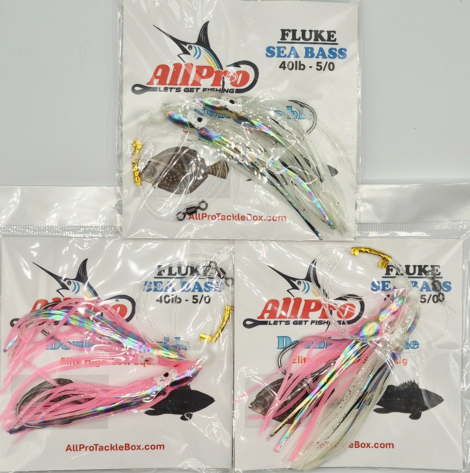 5 Pack: High/Low Rig, Hi/Lo Rig,  Fluke Rig, Flounder, Sea Bass, Hoochie Skirts