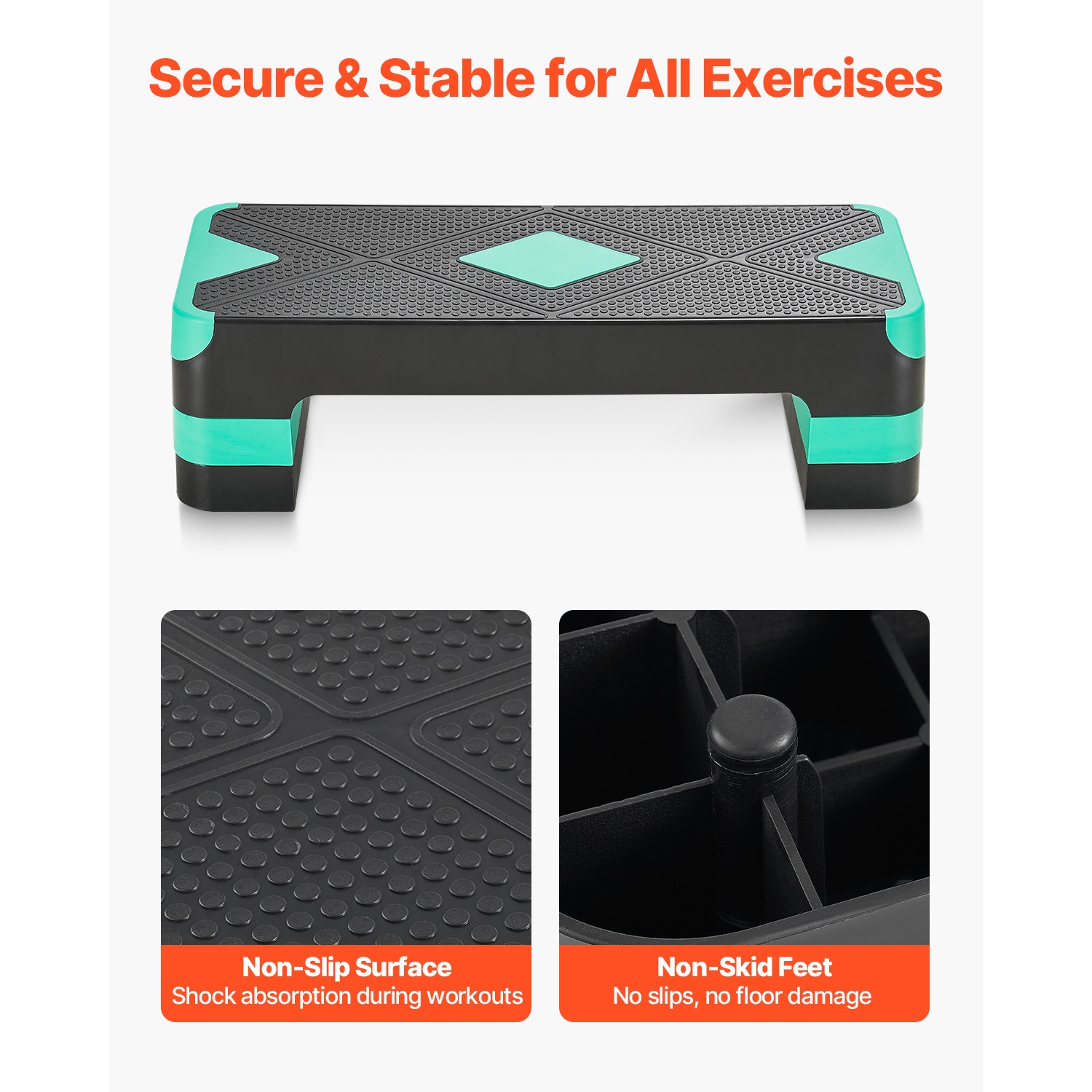 Aerobic Exercise Step Platform Height Adjustable Workout Stepper 4 Riser Green