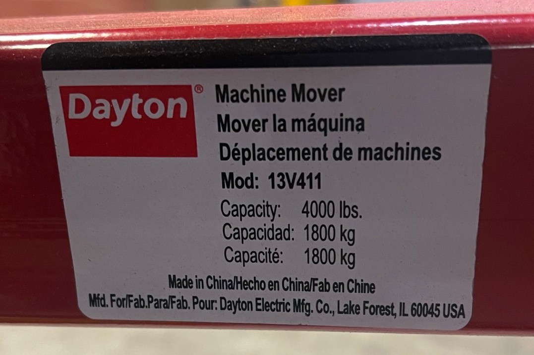 DAYTON 13V411 MACHINERY/EQUIPMENT MOVER, 2 PC., HYDRAULIC, 4,000 LB. CAP., NEW!