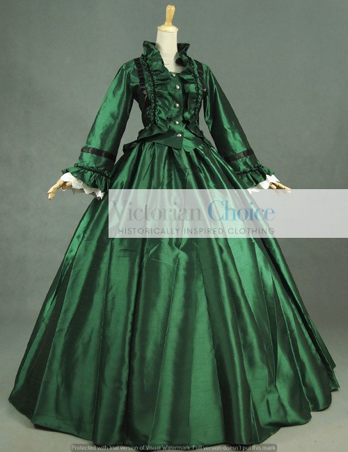 Victorian Civil War Taffeta Ball Gown Day Dress Reenactment Theater Costume 170