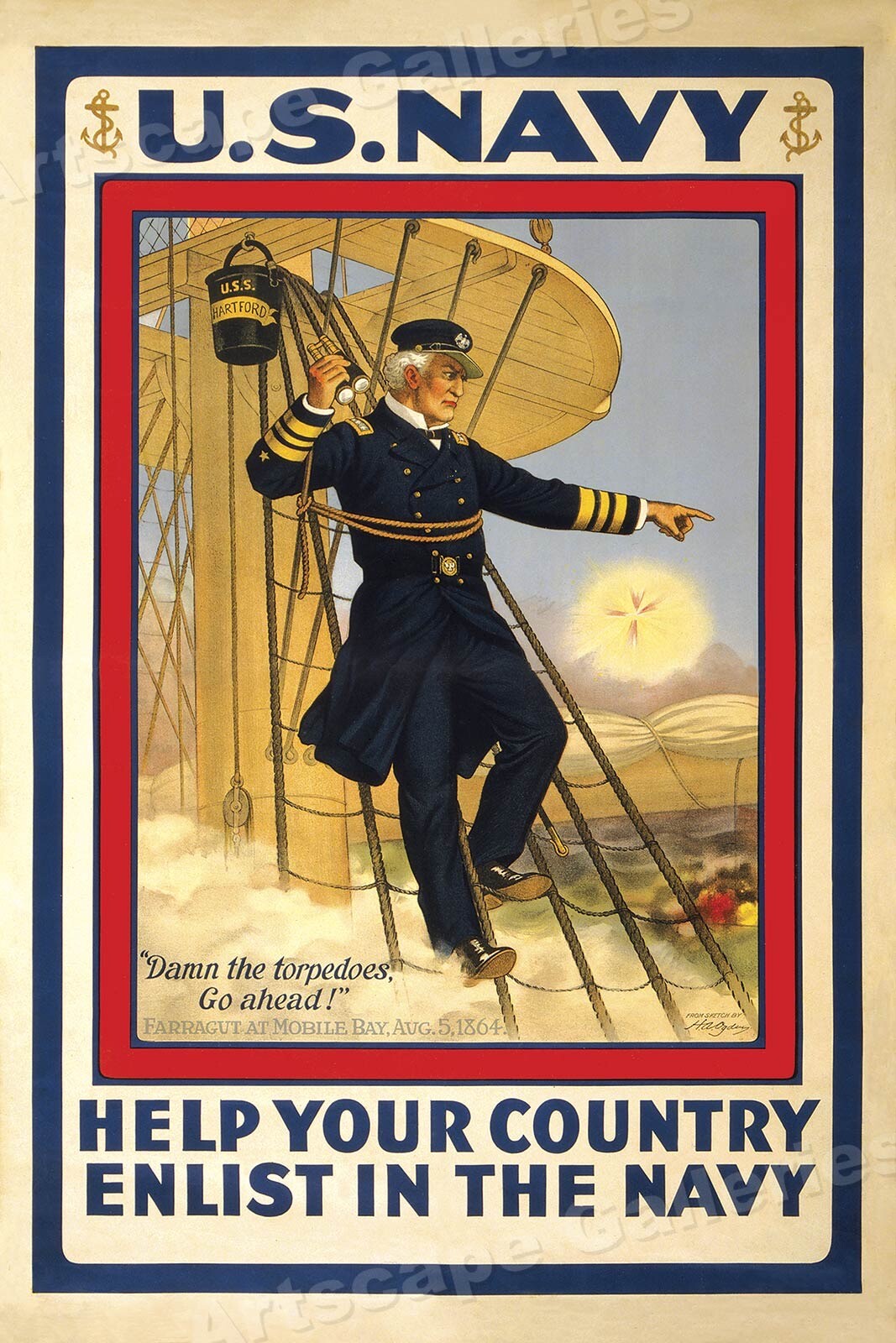 US Navy - Help Your Country - Enlist in the Navy WWI Enlistment Poster - 24x36