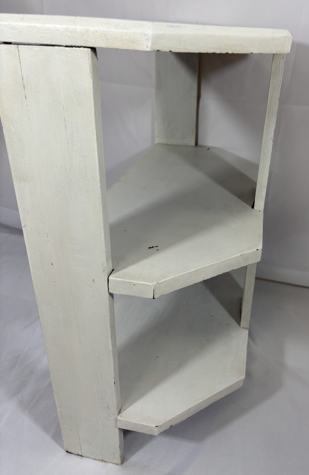 Antique Arts & Crafts Painted Wood 3 Tier Half Round Table Shelf Plant Stand