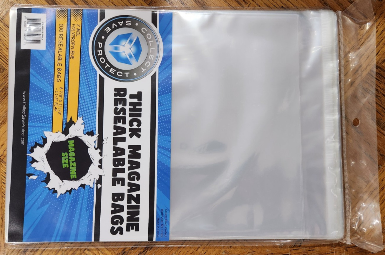 100 THICK Resealable Magazine Bag Protection Poly Sleeves Archival Quality 2 mil