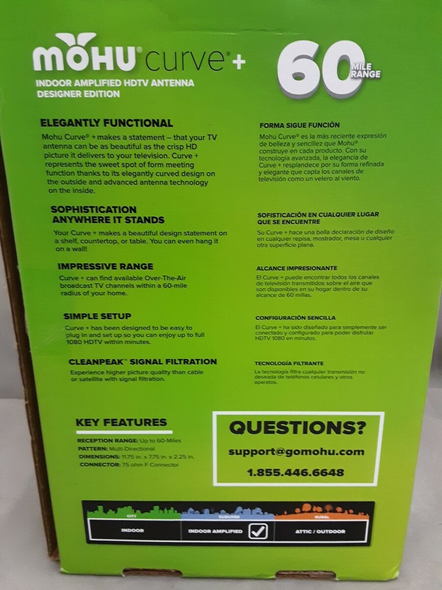 Used - Mohu MH-110566 Curve 60 Indoor Amplified HDTV Antenna - Up to 60 Mile