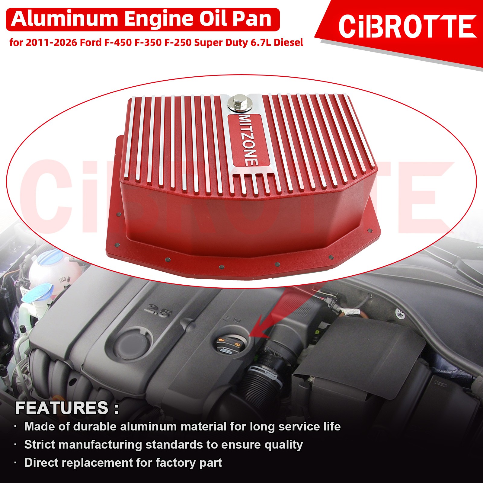 Aluminum Oil Pan for 2011-2026 Ford F-450 F-350 F-250 Super Duty 6.7L Diesel