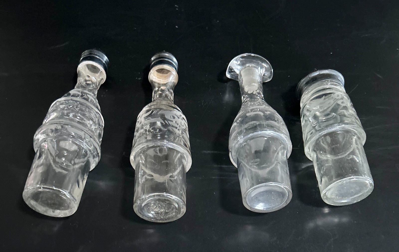 Antique Condiment Cruet Set of 4 Pcs Etched Glass Victorian Style Silver Plate