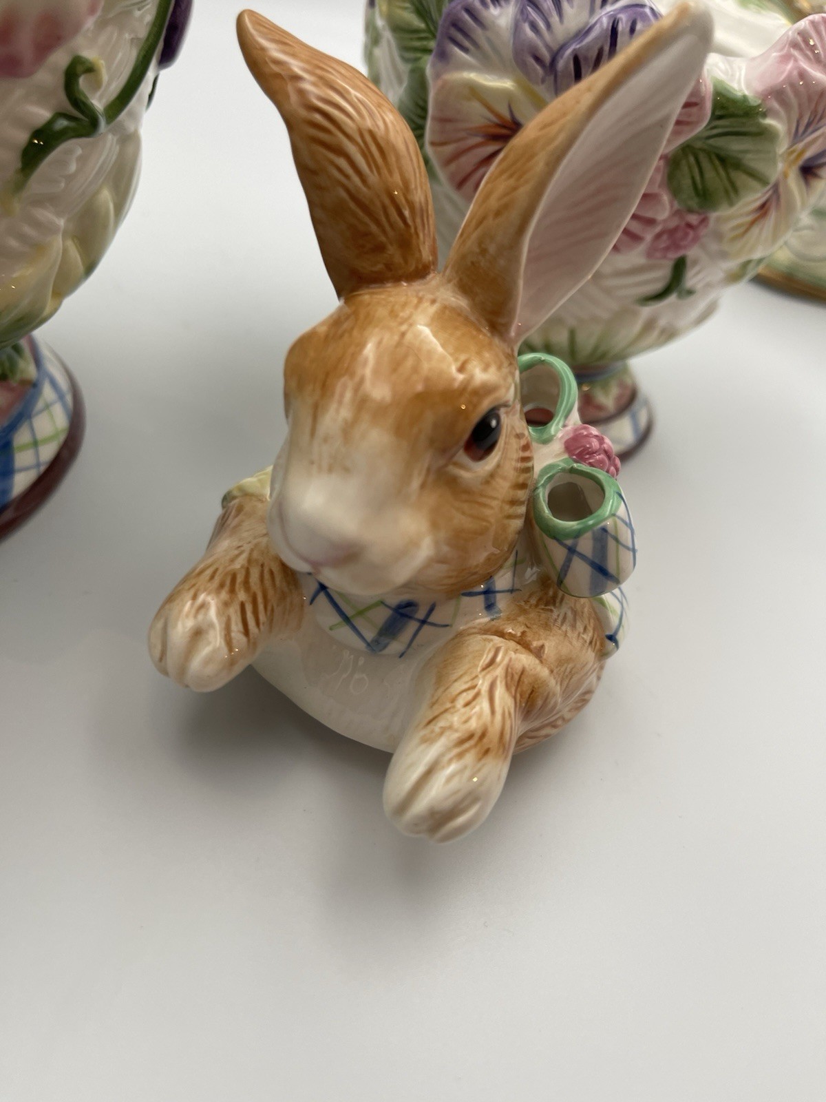 Fitz & Floyd Halcyon Bunny Teapot Sugar Jar Planter Set Easter Spring Floral