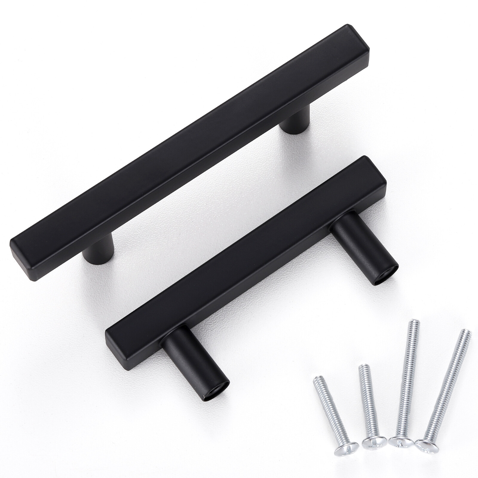 Matte Black Square Modern Cabinet Handles Pulls Kitchen Drawer Stainless Steel