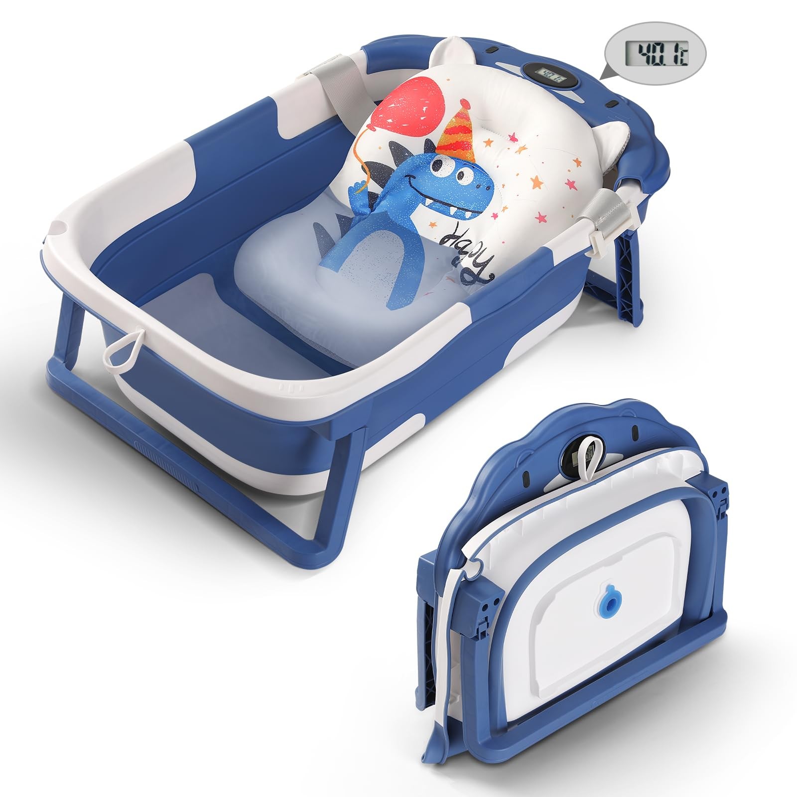 Baby Bathtub,Collapsible Baby Bath Tub with Thermometer & Soft Floating Cushi...