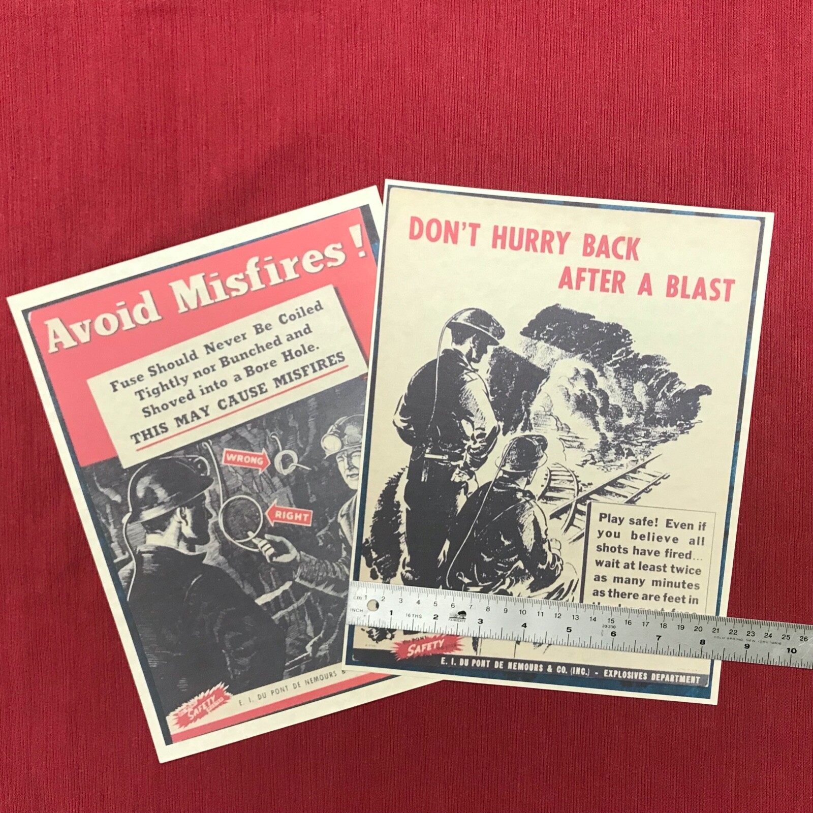 Set of 2 reprint Dupont mining safety posters. Avoid Misfires/Don't Hurry Back