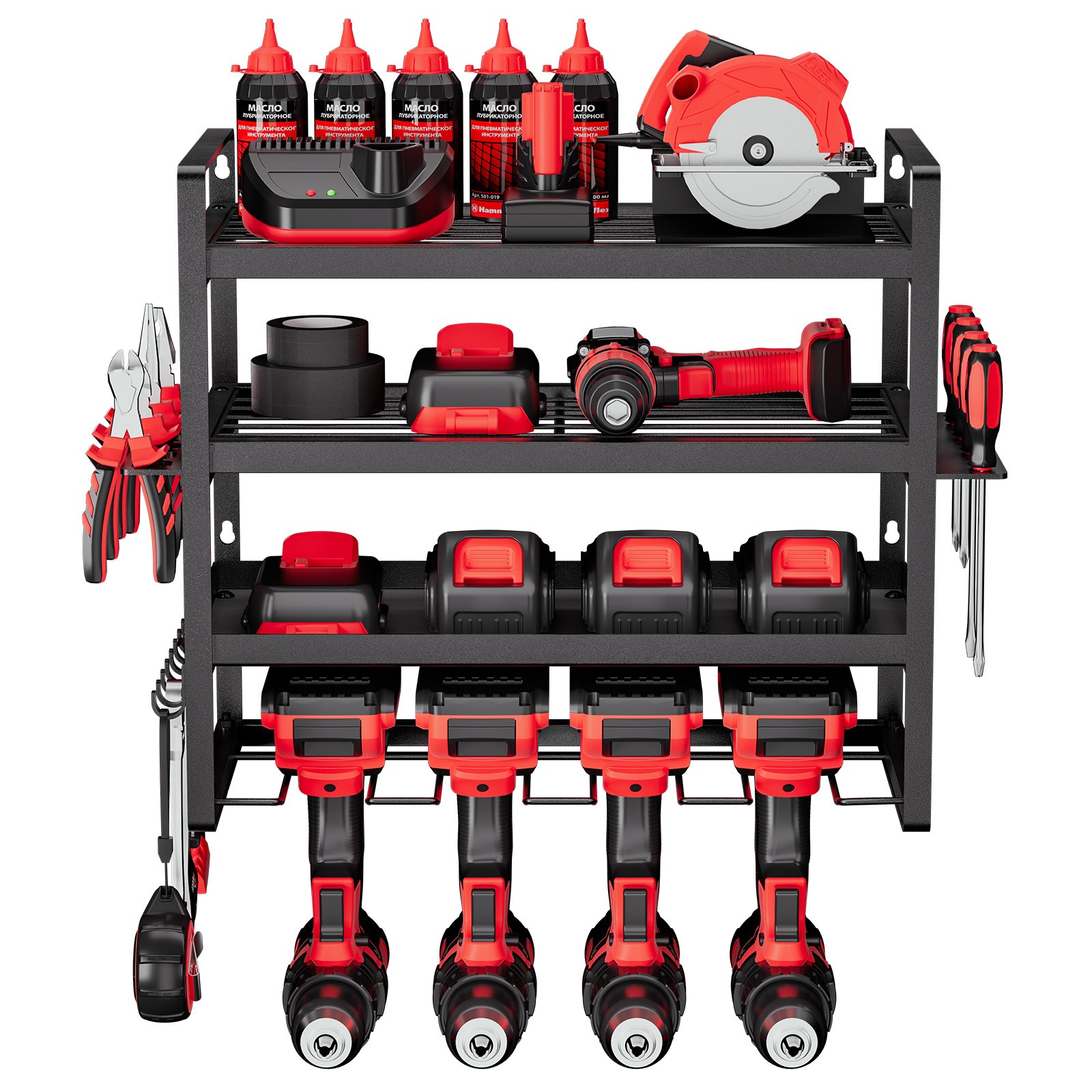 VEVOR Power Tool Organizer Wall Mount 4-Layer Drill Storage Rack 4 Drill Holders