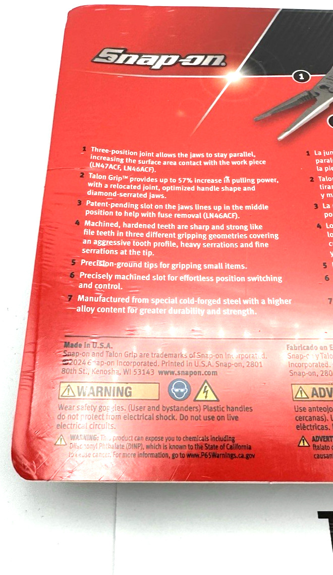 SNAP ON TOOLS USA 3PC DK TITANIUM LONG NOSE Slip Joint Pliers Set PL3LNSJCF DT