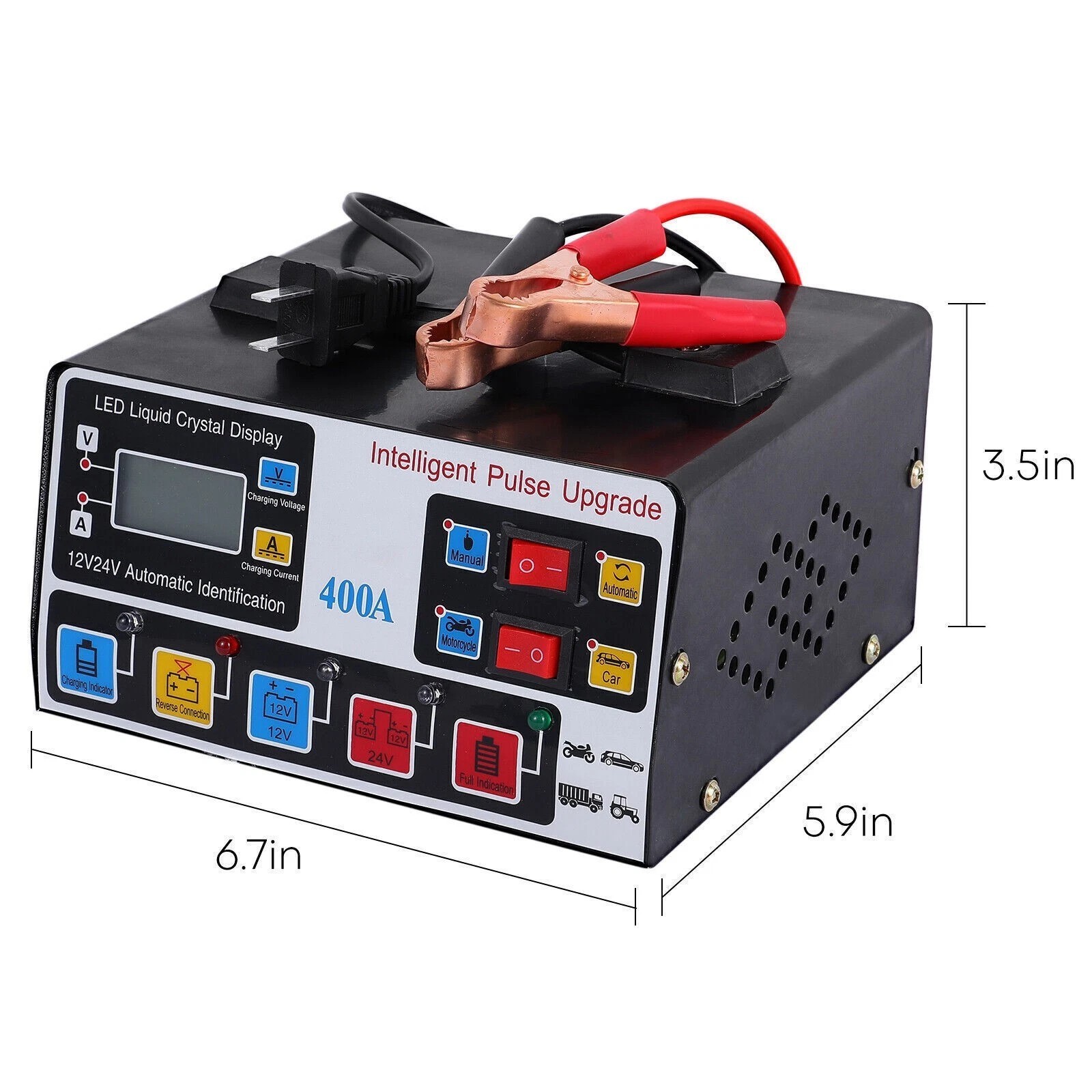 400A Heavy Duty Battery Charger 12V/24V Pulse Repair Car Battery Charger Trickle