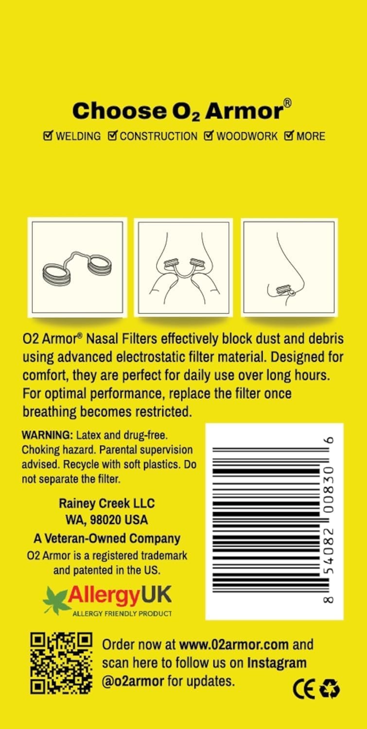 O2 Armor Nose Filters for Welders & Allergies - Nose Filter for Dust - Nasal Fil